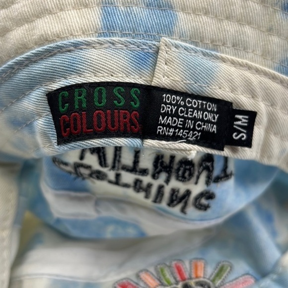 Cross Colours Sunshine Logo Bleached Tie Dye Cloud 90sY2K Embroidered Bucket Hat - Picture 11 of 13